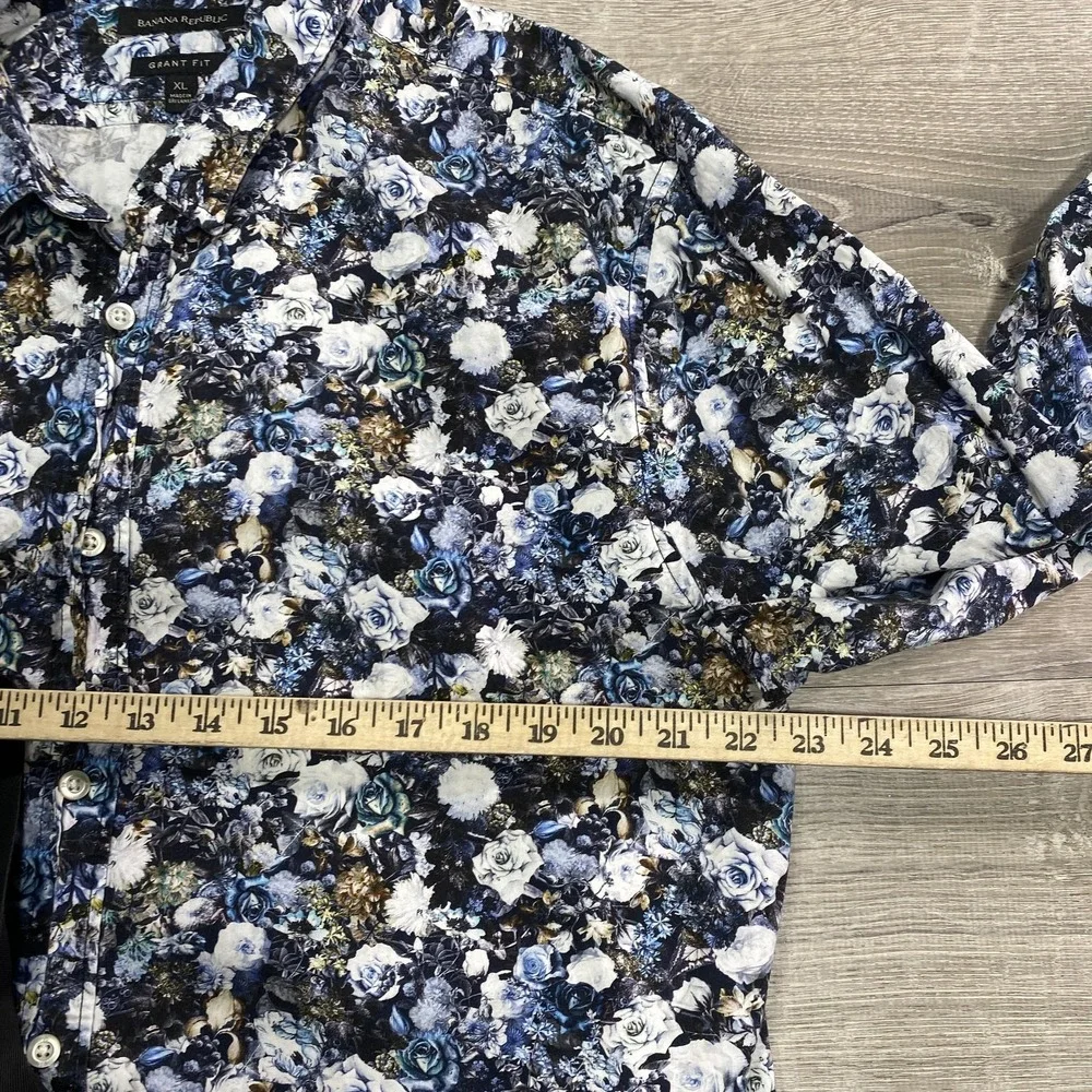 Banana Republic Shirt Mens XL Blue Floral Grant Fit‎ Long Sleeve Button Front